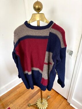 Inis Meáin Colorblock Wool Sweater Handloomed Aran Islands Ireland Size 44